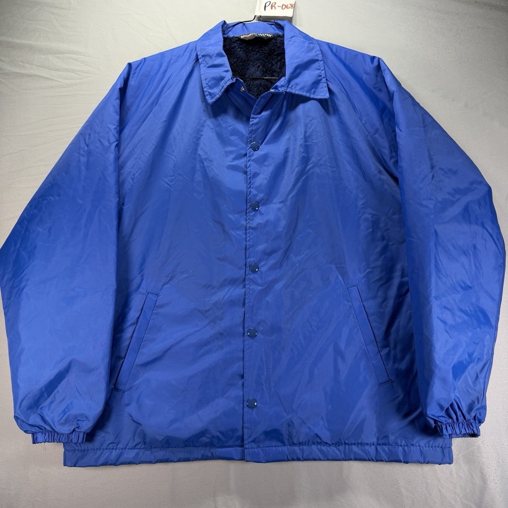 Vintage Sportsmaster Satin Jacket Mens Large Royal Blue Fleece Lined Coach 90s